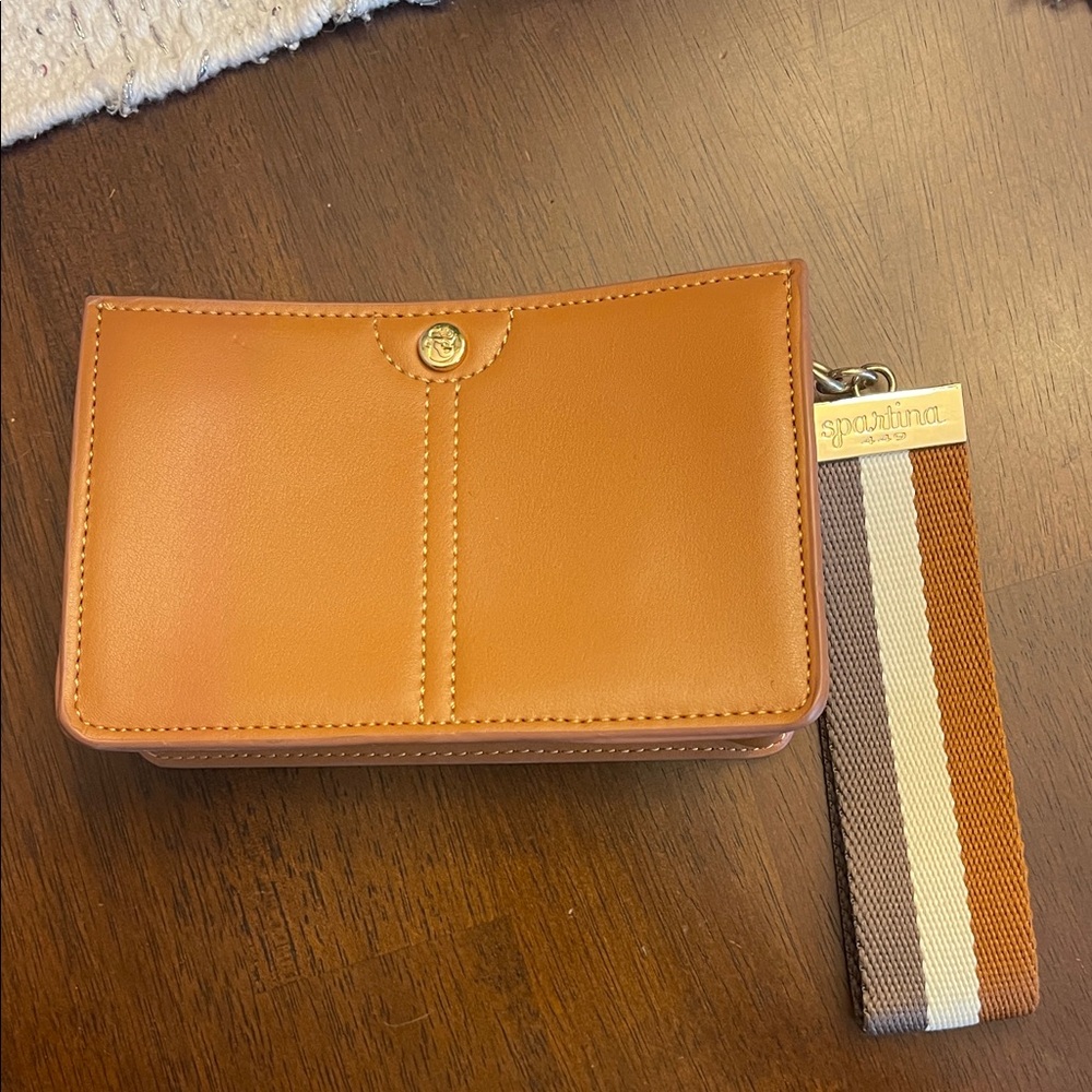 Spartina 449 Cognac Leather Wristlet with Striped Strap